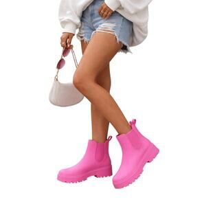 Shu Shop Pink Chelsea Rain Boots Lug Sole Waterproof Ankle Size 10